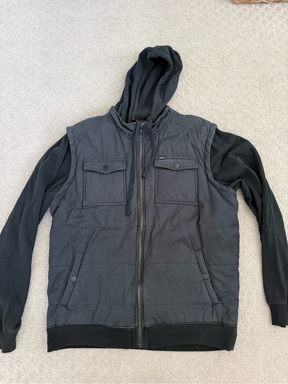 RVCA Men's Hooded Quilted Vest Jacket in Black Size XL